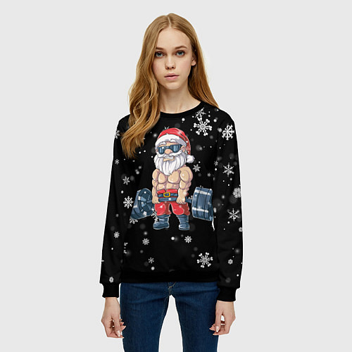 Женский свитшот Силач Санта / 3D-Черный – фото 3