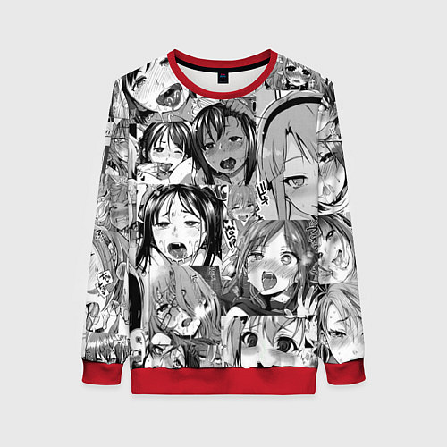 Женский свитшот Ахегао паттерн / 3D-Красный – фото 1