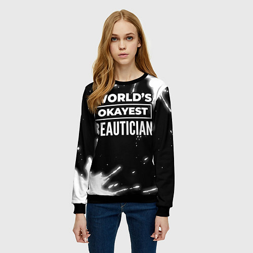 Женский свитшот Worlds okayest beautician - dark / 3D-Черный – фото 3