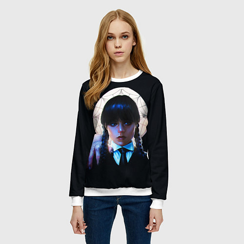 Женский свитшот Уэнсдэй с рукой во мраке / 3D-Белый – фото 3