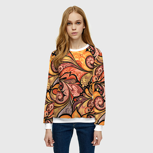 Женский свитшот Multicolored branching floral patterns / 3D-Белый – фото 3