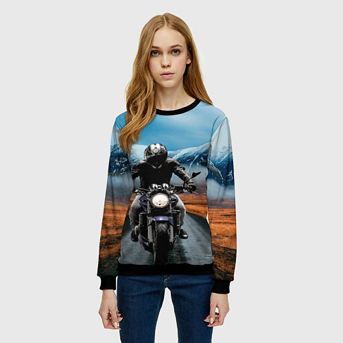 Женский свитшот Мотоцикл в горах / 3D-Черный – фото 3