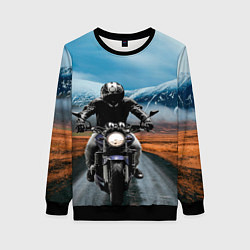 Свитшот женский Мотоцикл в горах, цвет: 3D-черный