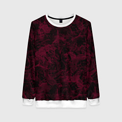 Свитшот женский Черный и бордовый мраморный узор, цвет: 3D-белый