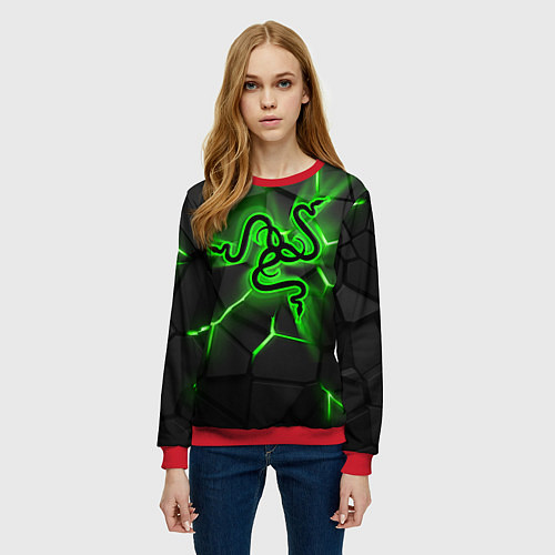 Женский свитшот Razer neon logo / 3D-Красный – фото 3
