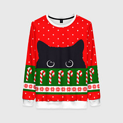 Свитшот женский Котик: новогодний свитер, цвет: 3D-белый