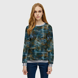Свитшот женский Синий и коричневый абстрактный гранжевый, цвет: 3D-меланж — фото 2