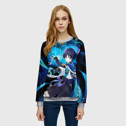 Женский свитшот Странник: Genshin impact / 3D-Меланж – фото 3