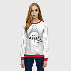 Свитшот женский Милый снеговик и снежинки, цвет: 3D-красный — фото 2