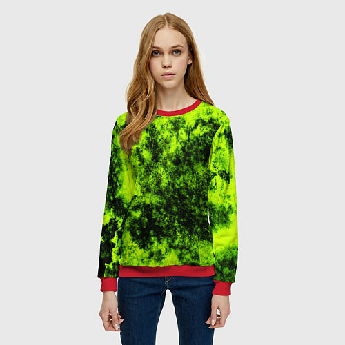 Женский свитшот Яркий неоновый салатовый гранж / 3D-Красный – фото 3