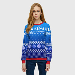 Свитшот женский Новогодний узор на синем фоне, цвет: 3D-красный — фото 2