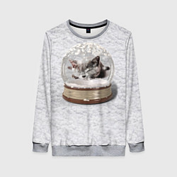 Свитшот женский Котёнок в шаре на фоне снега, цвет: 3D-меланж