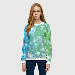 Свитшот женский Сияющие серебряные блестки на зелено-голубом фоне, цвет: 3D-белый — фото 2