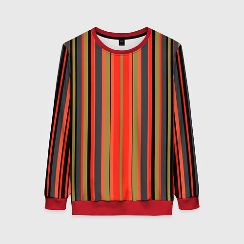 Женский свитшот Вертикальные полосы в оранжево-коричневых тонах / 3D-Красный – фото 1