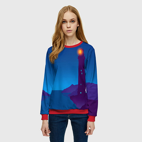 Женский свитшот Маяк в ночи / 3D-Красный – фото 3