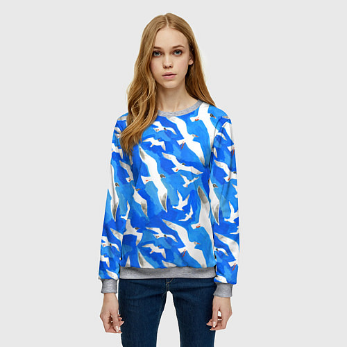Женский свитшот Летящие чайки в небе / 3D-Меланж – фото 3