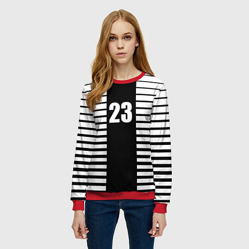 Женский свитшот Черно белый полосатый фон / 3D-Красный – фото 3