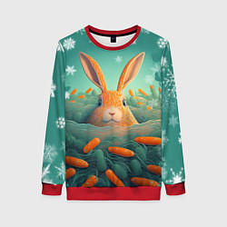 Свитшот женский Кролик в море моркови, цвет: 3D-красный