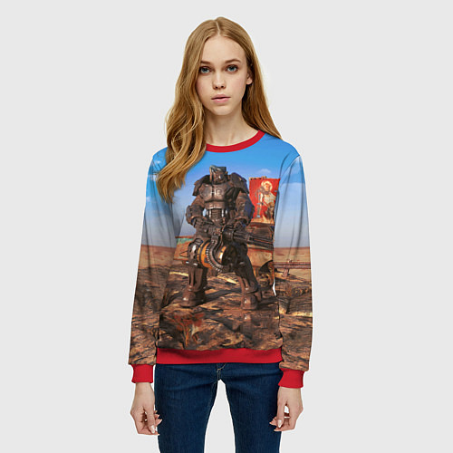 Женский свитшот Fallout 4 Power Armor x-01 / 3D-Красный – фото 3