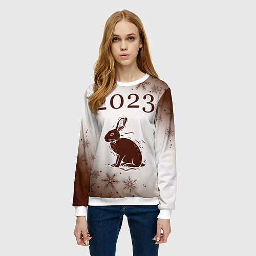 Женский свитшот Кролик 2023 силуэт на светлом / 3D-Белый – фото 3