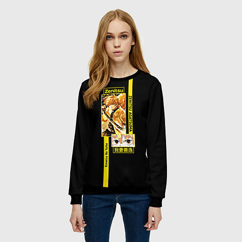 Женский свитшот Зеницу Агацуме - Клинок, рассекающий демонов / 3D-Черный – фото 3