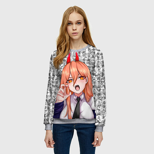 Женский свитшот Человек - бензопила Пауэр ахегао / 3D-Меланж – фото 3