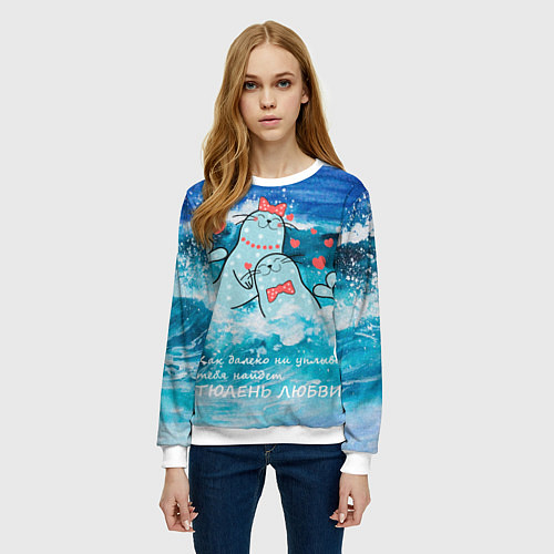 Женский свитшот Тюлени любви в море / 3D-Белый – фото 3