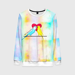 Свитшот женский Влюбленные волнистые попугайчики, цвет: 3D-белый