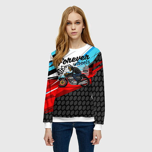 Женский свитшот Два колеса навсегда мотоспорт / 3D-Белый – фото 3