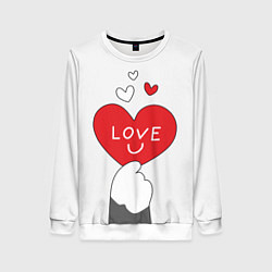 Свитшот женский Любовь - сердце - лапка кота, цвет: 3D-белый