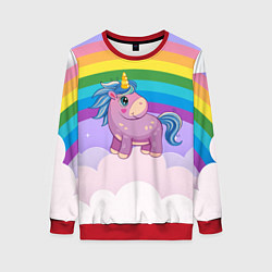 Женский свитшот Единорог на фоне радуги