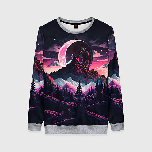 Женский свитшот Луна в горах / 3D-Меланж – фото 1