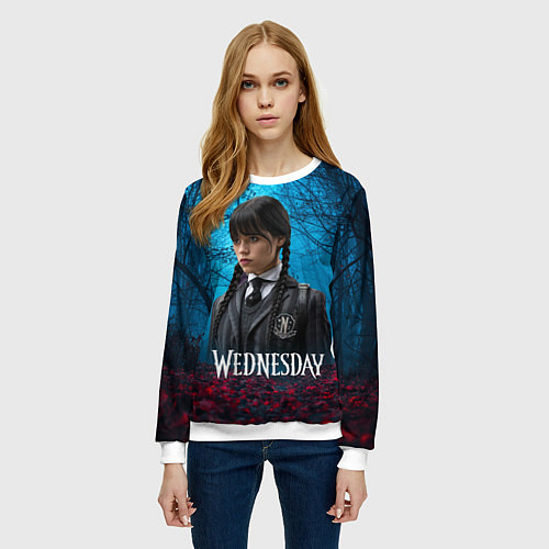 Женский свитшот Wednesday таинственный лес / 3D-Белый – фото 3