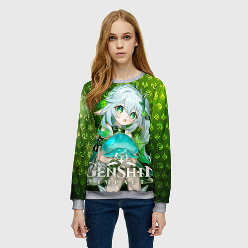 Женский свитшот Нахида - Малая властительница Кусанали элементали / 3D-Меланж – фото 3