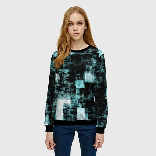 Женский свитшот Абстракт голубой на чёрном / 3D-Черный – фото 3