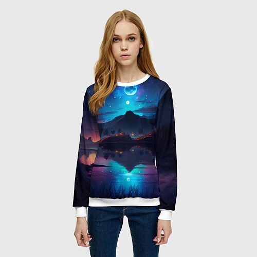 Женский свитшот Ночное небо, пейзаж / 3D-Белый – фото 3
