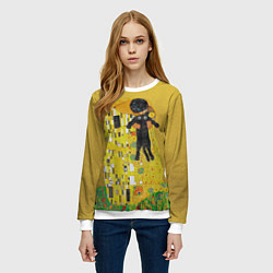 Свитшот женский Пародия Густав Климт: Поцелуй кота, цвет: 3D-белый — фото 2