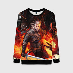Свитшот женский The Witcher Геральт в огне, цвет: 3D-черный