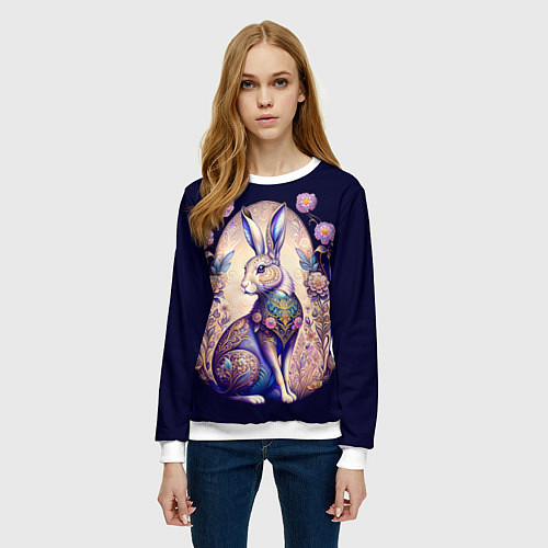 Женский свитшот Мистический заяц / 3D-Белый – фото 3