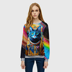 Свитшот женский Кот в космическом скафандре - нейросеть, цвет: 3D-меланж — фото 2