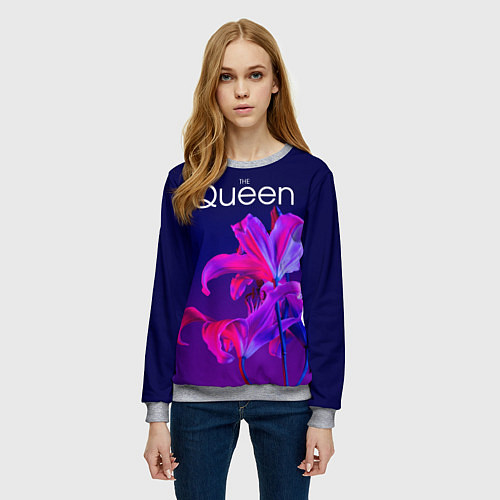 Женский свитшот The Queen Королева и цветы / 3D-Меланж – фото 3