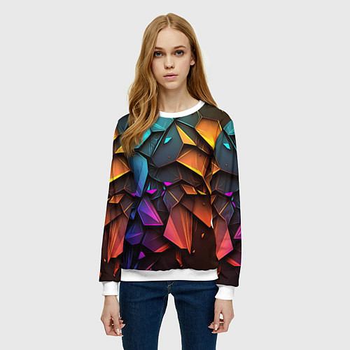 Женский свитшот Неоновая абстрактная чешуя дракона / 3D-Белый – фото 3