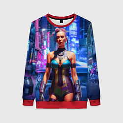 Свитшот женский Cyberpunk 2077 - neural network, цвет: 3D-красный