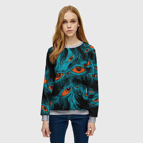 Женский свитшот Винтажные глаза пиксельные / 3D-Меланж – фото 3