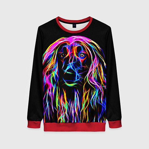 Женский свитшот Dog - neon lines / 3D-Красный – фото 1