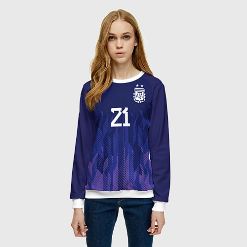 Женский свитшот Дибала форма сборной Аргентины гостевая / 3D-Белый – фото 3