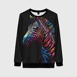 Свитшот женский Разноцветная зебра на темном фоне, цвет: 3D-черный