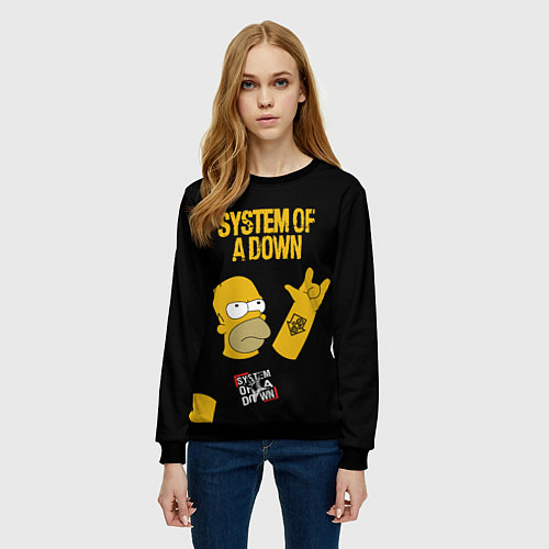 Женский свитшот System of a Down Гомер Симпсон рокер / 3D-Черный – фото 3