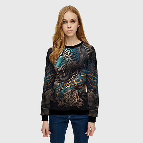 Женский свитшот Тигр Irezumi / 3D-Черный – фото 3
