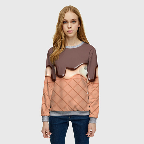 Женский свитшот Растаявший шоколад - вафельное мороженое / 3D-Меланж – фото 3